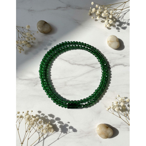 Guia Oxóssi 160 Contas Cristal 8 Mm C/firma Em Cordonê 60 Cm Verde