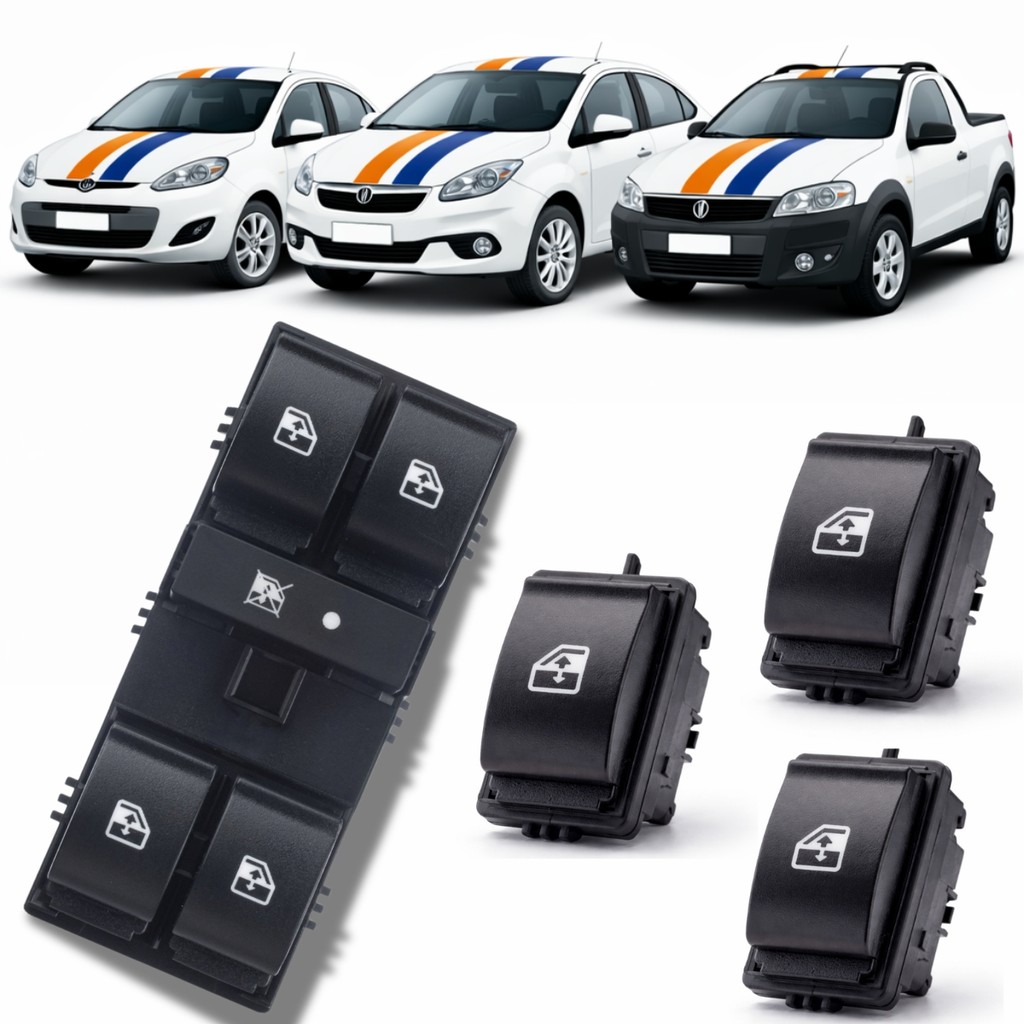 Kit Interruptor Vidro Elétrico Palio Siena Strada Punto Idea Linea Grand Siena Comando +3 Simples LED Âmbar 735362697
