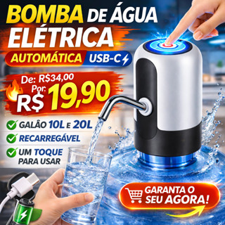 Bomba de Água Elétrica Automática USB-C para Galão 10L e 20L | Dispenser Recarregável em Oferta na Shopee