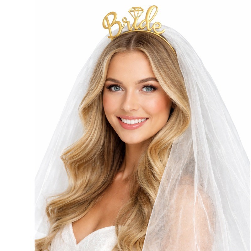 Tiara Bride Despedida de Solteira Véu com Tiara Princesa  Noiva Bride Variedades Véu Festa Chá