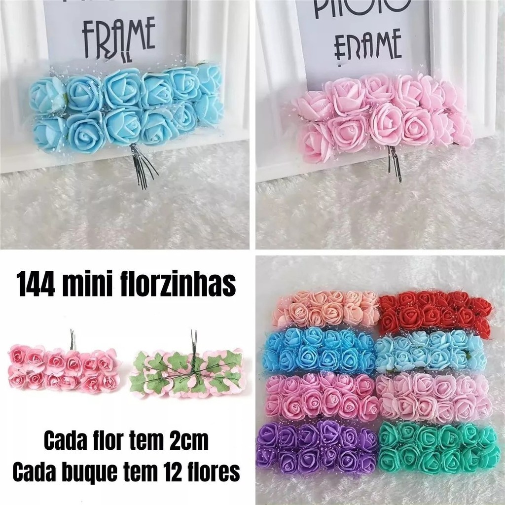 Mini Rosas Flores Rosinha Artificial de Eva e Cetim - 144/288 Peças - Decoração