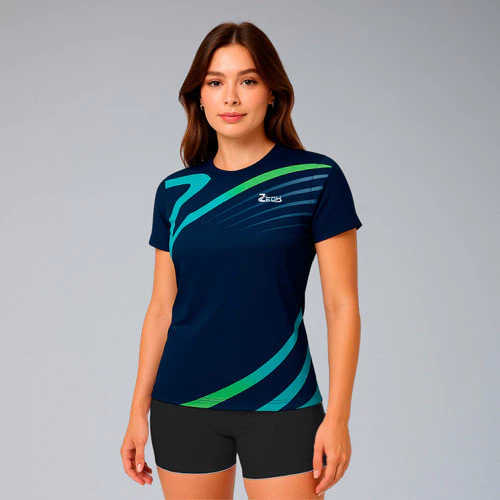 Camisa Camiseta Dry Fit Feminina Dry Fit Azul Zegh Para Academia Corrida Treino Com Proteção UV