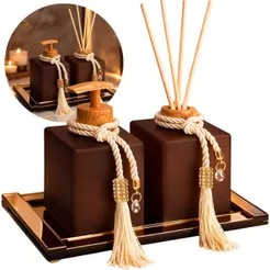 Kit Lavabo Completo Difusor Aromatizador e Sabonete Líquido Bandeja Decorativa Marrom Fosco