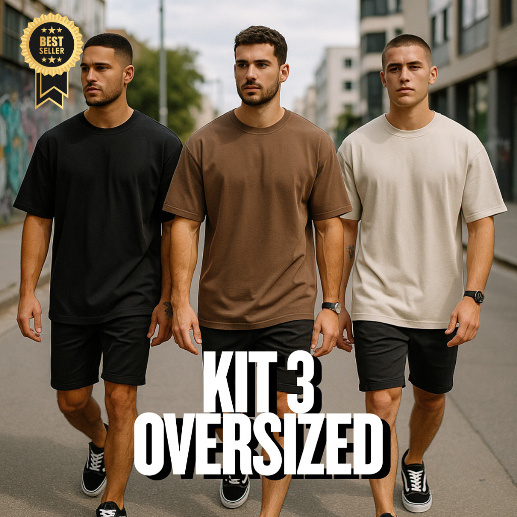 Kit 3 Camisetas Oversized Masculina 100% Algodão Premium Streetwear Básica Lisa Ideal Com Calça Jeans P ao GG Envio Já