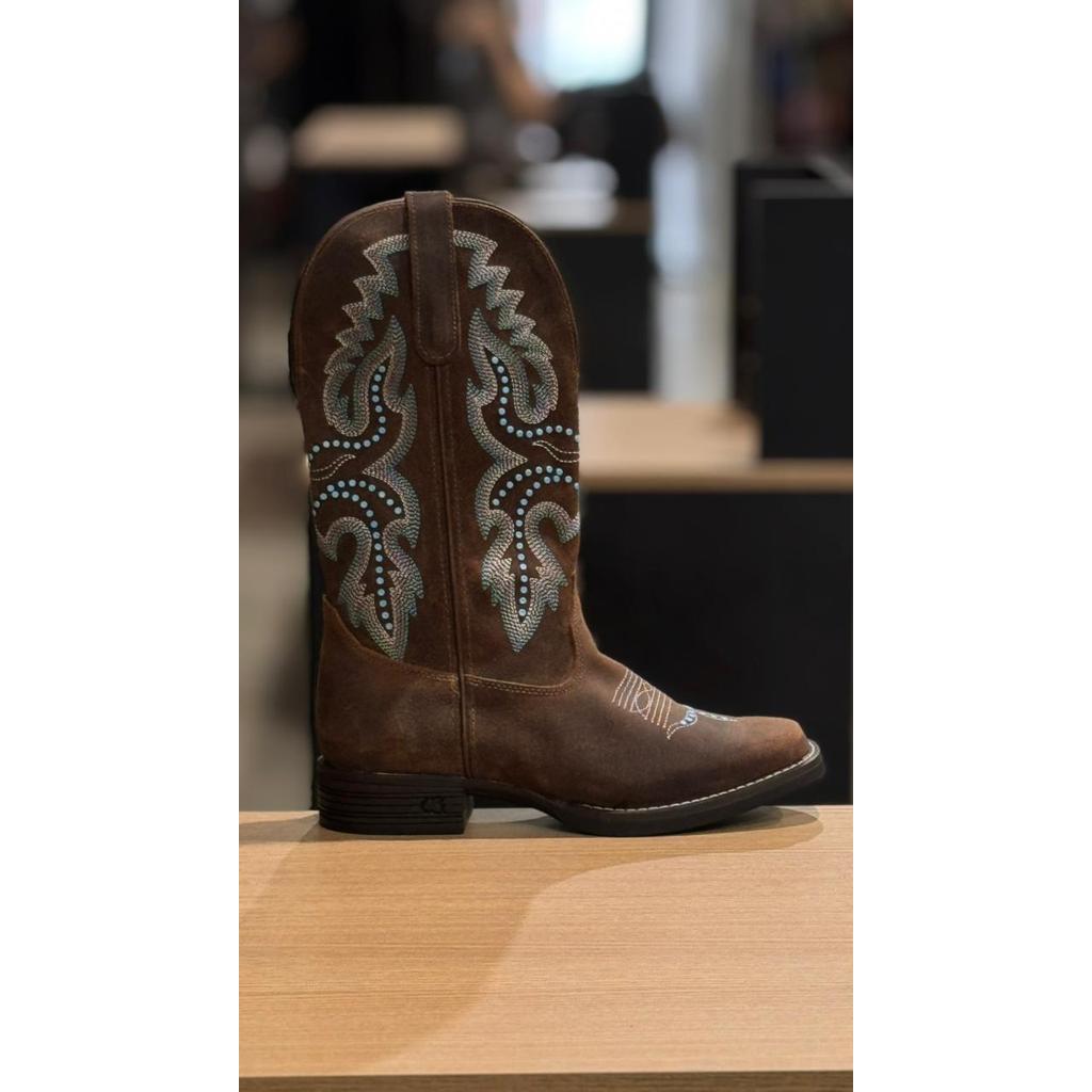 BOTA TEXANA GOYAZES FEMININA TABACO TURQUESA BORDADO