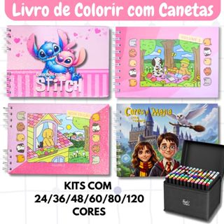 Livros de Colorir com Canetas Ponta Dupla 24/36/48/60/80/120 em Oferta na Shopee