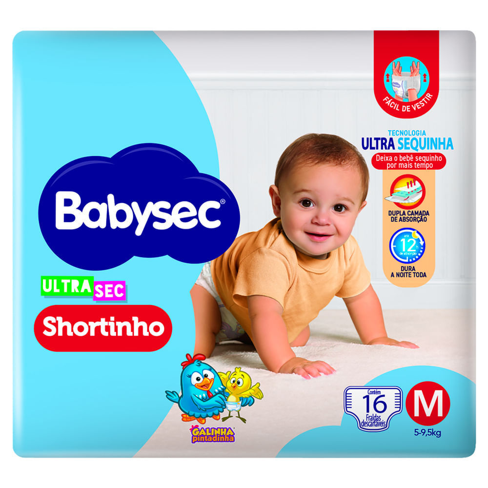 Fralda Babysec Ultrasec Shortinho Tamanho M 16 Unidades Descartáveis em Oferta na Shopee