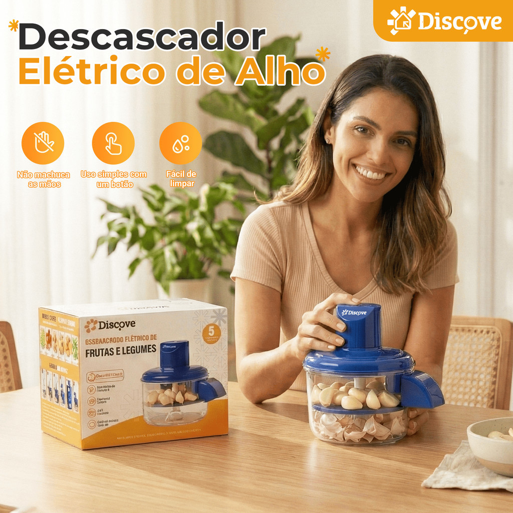 Descascador Elétrico Automático Portátil para Alho Frutas Tomate e Legumes de Cozinha