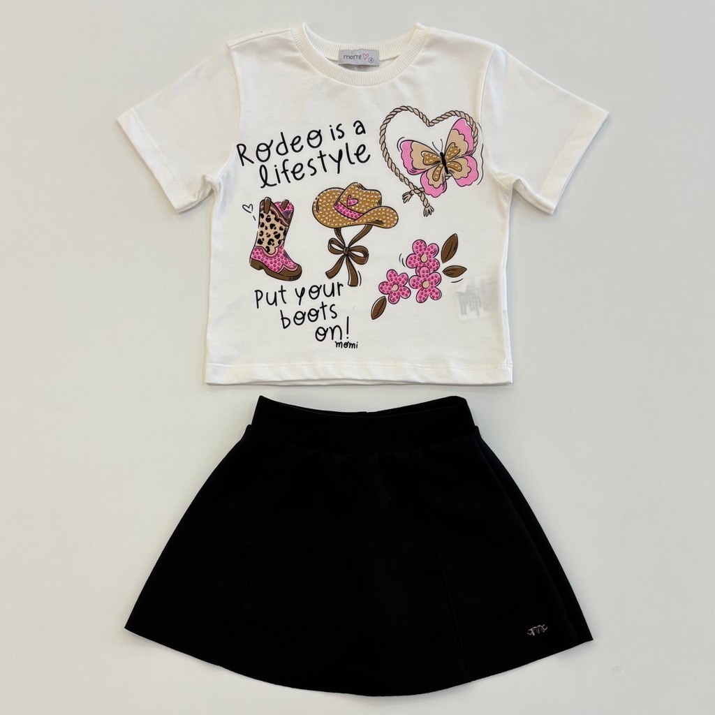Conjunto Momi Infantil Menina Blusa Strass Saia Preta H7117