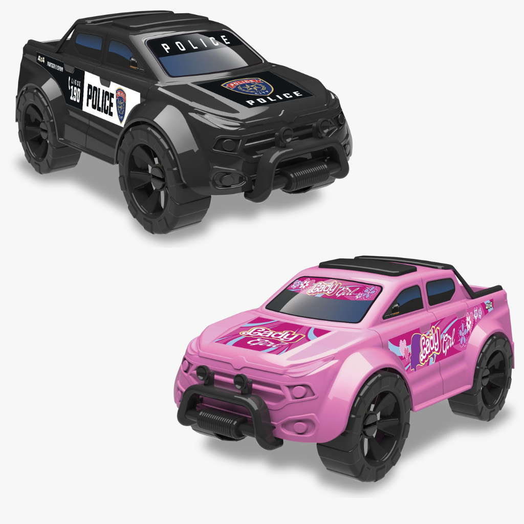 Kit 2 Carrinho Pick Up Force Police Polícia + Lady Camionete Carro Roda Livre Menino Menina