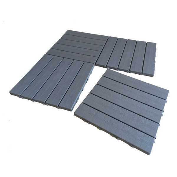 Kit Deck Modular Plástico Listrado 30x30cm Preto e Cinza