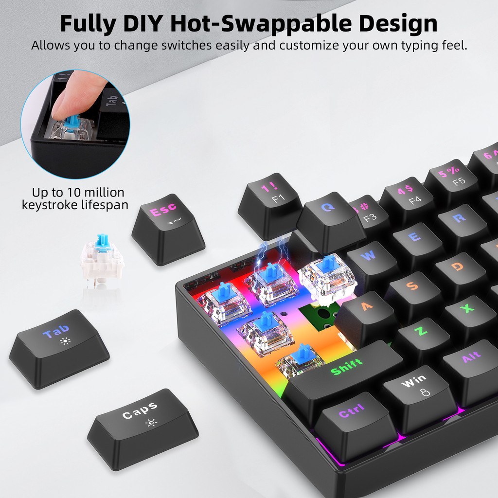 GOOJODOQ Teclado Mecânico Com Fio De 68 Teclas 3 Tipos De Interruptores Mecânicos Disponíveis 17 Modos De Iluminação 2 N