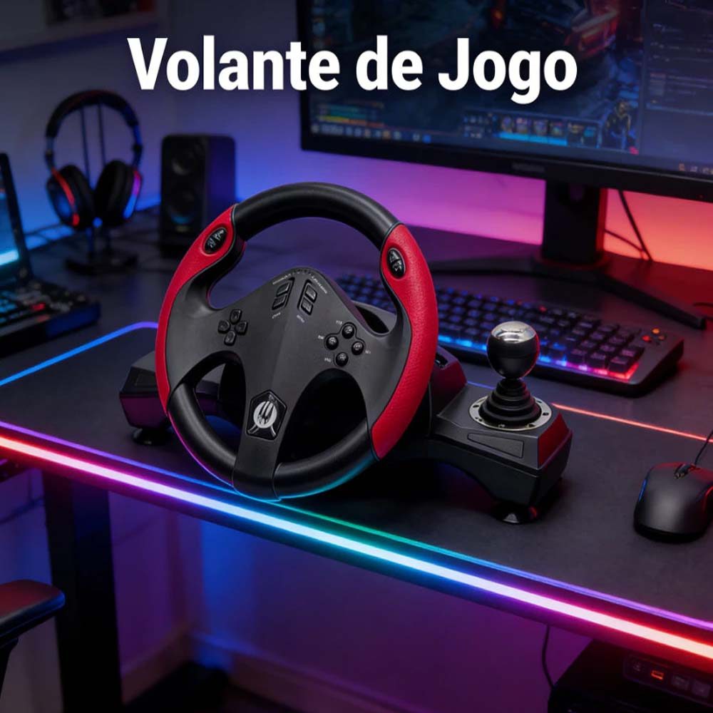 Volante de Corrida Game com Câmbio e Marcha - Compatível com PS4, Xbox Series X/S, Xbox One, PS3, SWITCH e PC