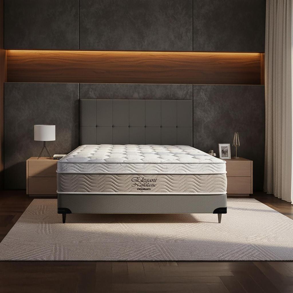 Cama Box e Cabeceira Elegant Nano Casal (138x188)- Ortobom