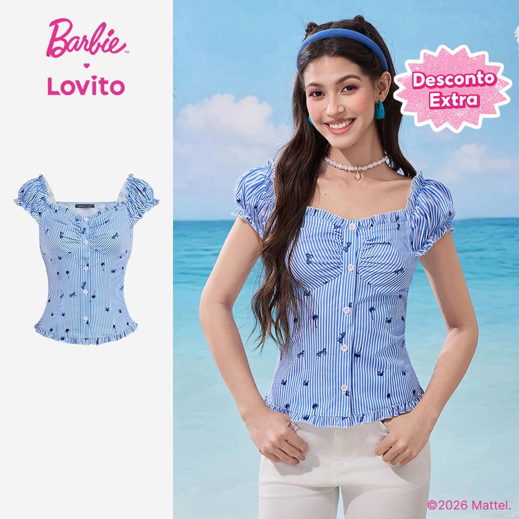Barbie™ X Lovito Blusa Casual com Botões para Primavera/verão para Mulheres LB1AD026