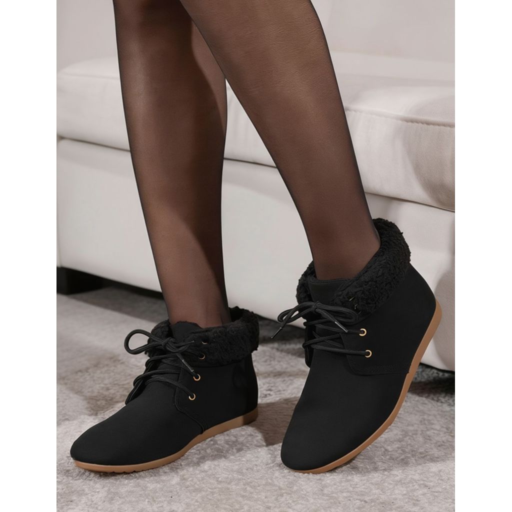 Bota Feminina Cano Curto Pelo Confortável Leve Casual Moda Inverno Lã