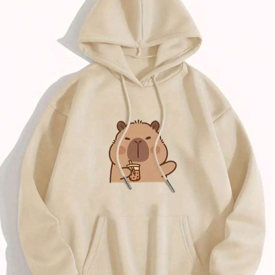 Moletom cangurú Feminino estampado capivara fofa moletom confortavél de algodão moda nova Conforto
