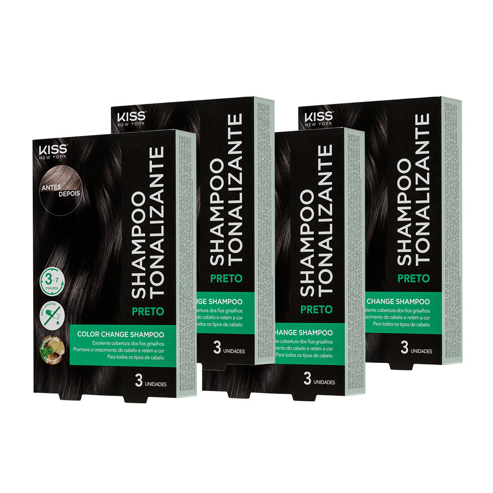Kit com 4 Shampoos Tonalizantes Color Change Preto - Kiss New York em Oferta na Shopee