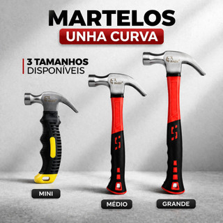 Martelo Carpinteiro Unha Curva Profissional Aço Carbono Cabo Fibra Emborrachado Pequeno Médio Grande