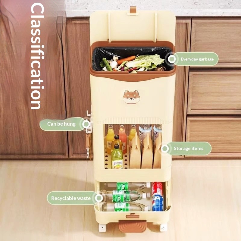Lixeira com Pedal multifuncional com tampa/sem dobra/grande capacidade/prateleira doméstica de cozinha com separação sec