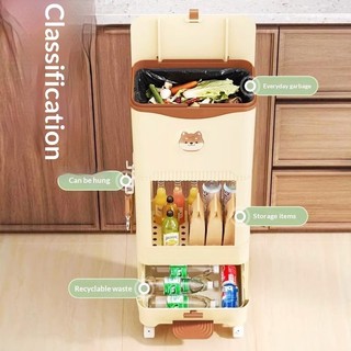 Lixeira com Pedal multifuncional com tampa/sem dobra/grande capacidade/prateleira doméstica de cozinha com separação sec