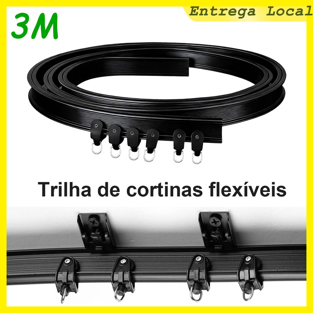 Trilho de cortina superior flexível 3 metros,trilho de cortina superior,Trilho cortina,haste de cortina superior,Preto
