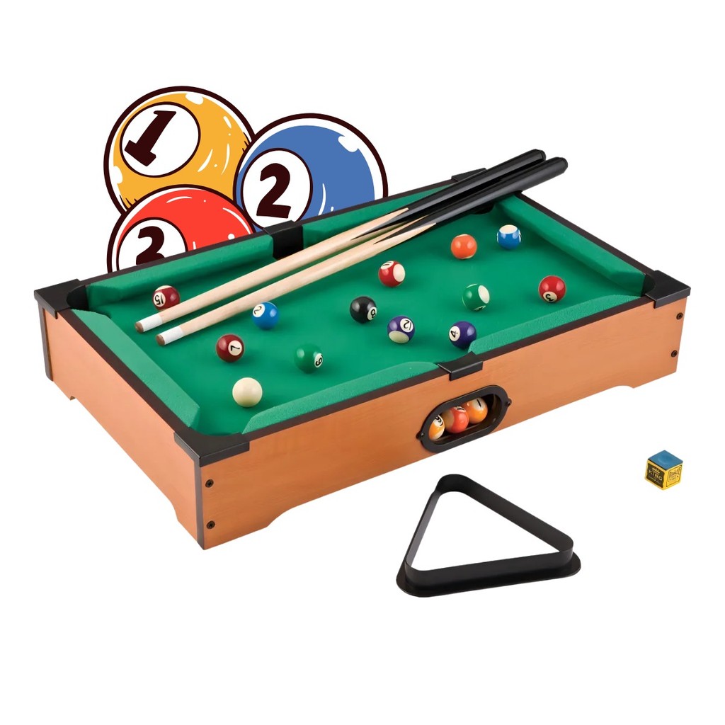 Mini Mesa Jogo De Sinuca Bilhar Snooker Infantil Portatil 51cm Completa Madeira MDF Completa Kizumba
