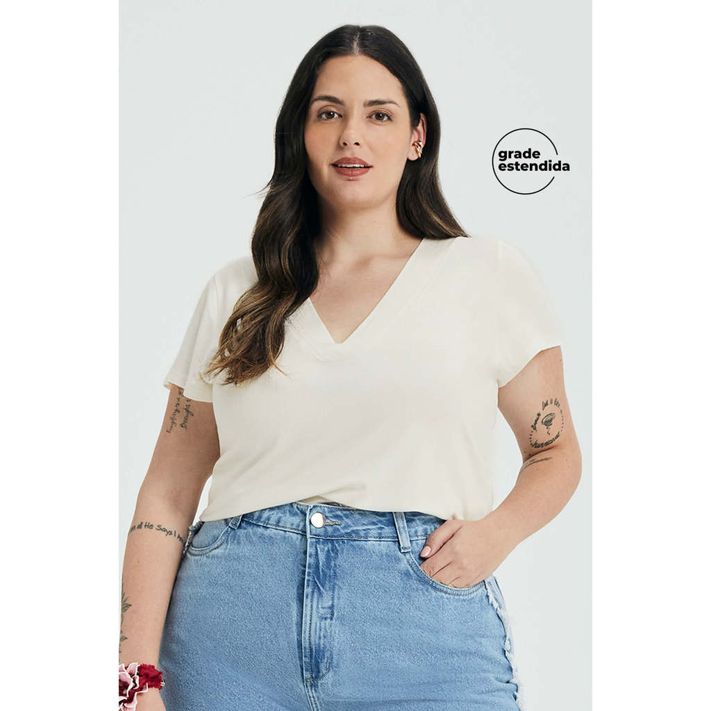 Blusa Feminina Regular Decote V Marialícia Bege