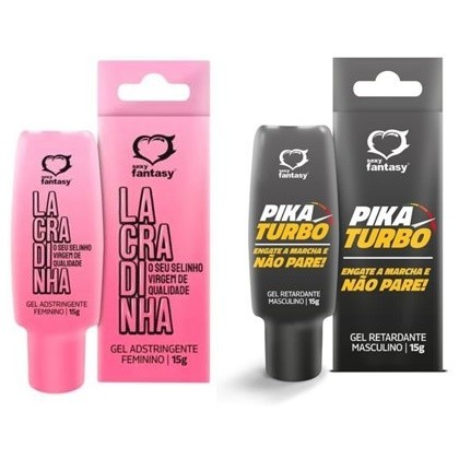 KIT Lubrificante Masculino Pika Turbo + Gel Adstringente Feminino Lacradinha Sexy Fantasy SEX SHOP