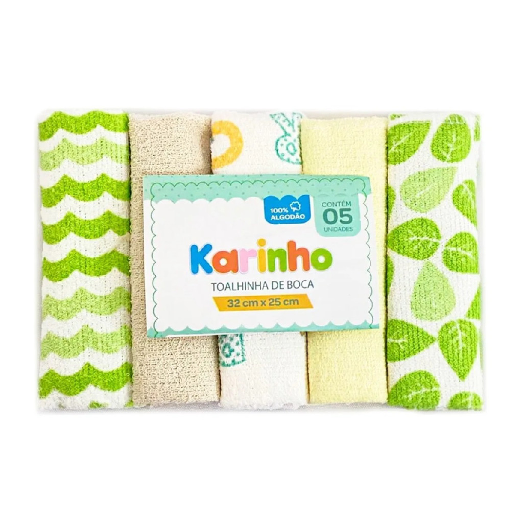Kit Conjunto 5 Und Toalhinhas Boca Bebe Enxoval Neutro Maternidade Estampa Sortida Unissex Crianca