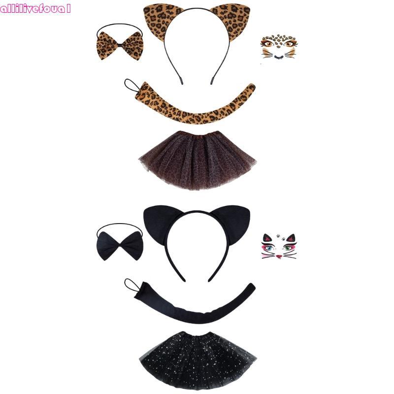 allilivefoua1 Fantasia Infantil Animais, Orelhas Gatos, Faixa Cabeça, Gravata Borboleta, Tutu, Adesivos
