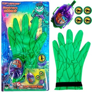 Super Luva do Huk Verde com Lançador de Discos com Som e Luz Brinquedo Infantil