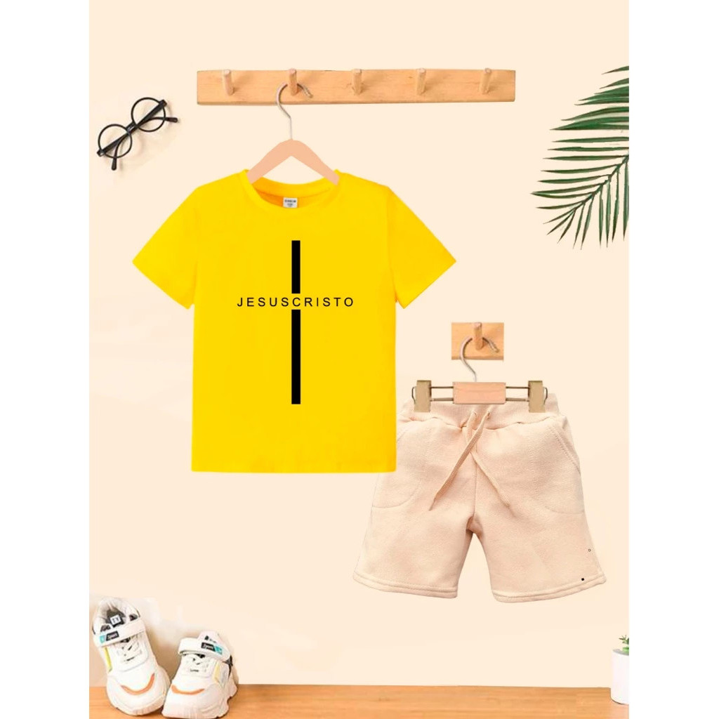 Camiseta + Short Conjunto Infantil Jesus Cristo Moda Teen Conjunto De Bermuda Juvenil Conjunto De Bermuda Juvenil