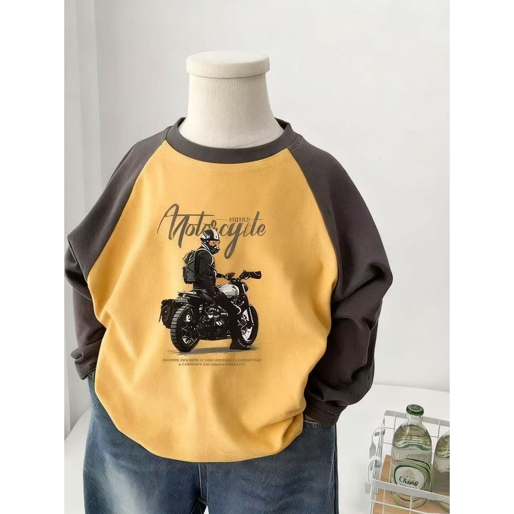 Camiseta infantil de manga comprida primavera outono novo estilo desenho animado estampado pão camisa de fundo meninos m