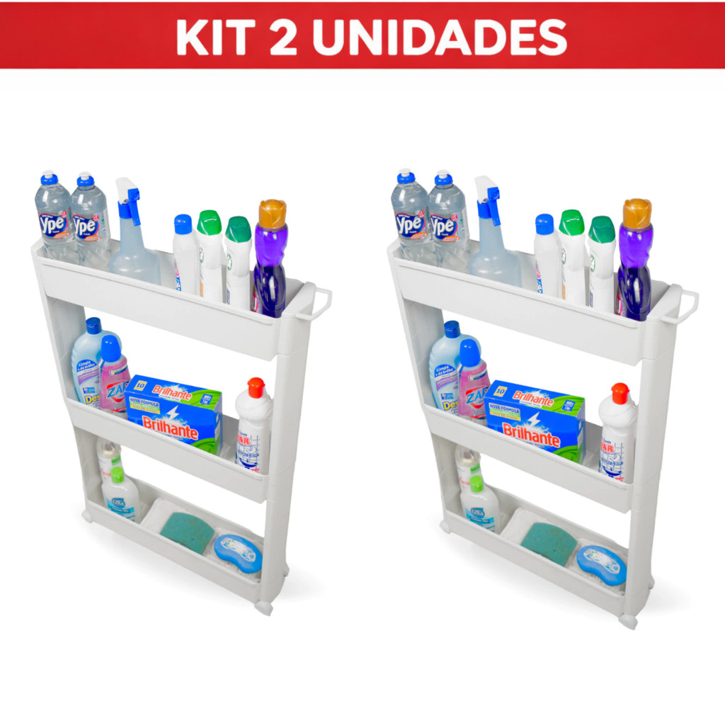 Kit 2 Prateleira Armário Carrinho Multiuso Organizador C Rodinhas Banheiro Lavanderia Cozinha Quarto