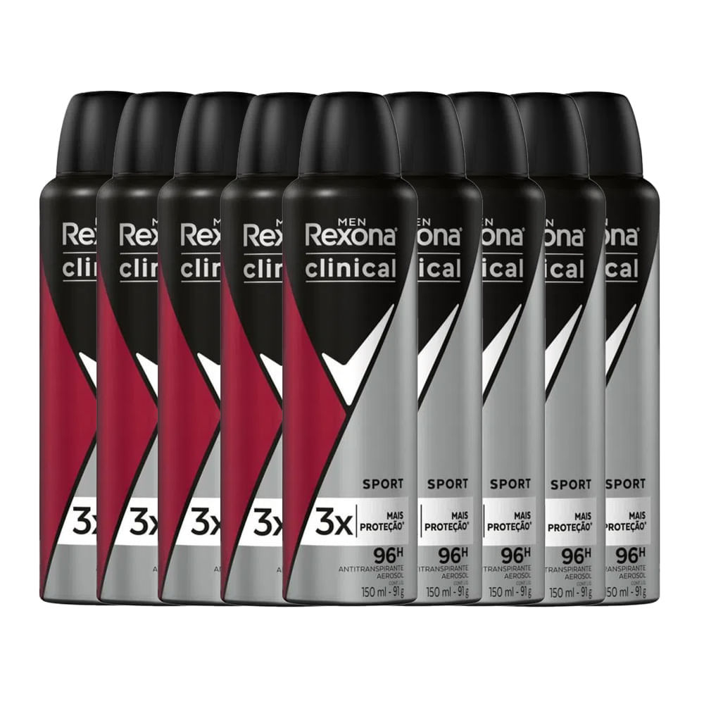 Kit Desodorante Antitranspirante Aerosol Rexona Clinical Men Sport 150ml - 9 Unidades em Oferta na Shopee
