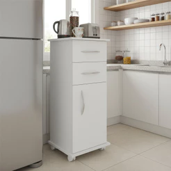 QUEIMA DE ESTOQUE - Armário Multiuso com 1 Porta, 2 Gaveta e Rodinhas - Ideal para Cozinha