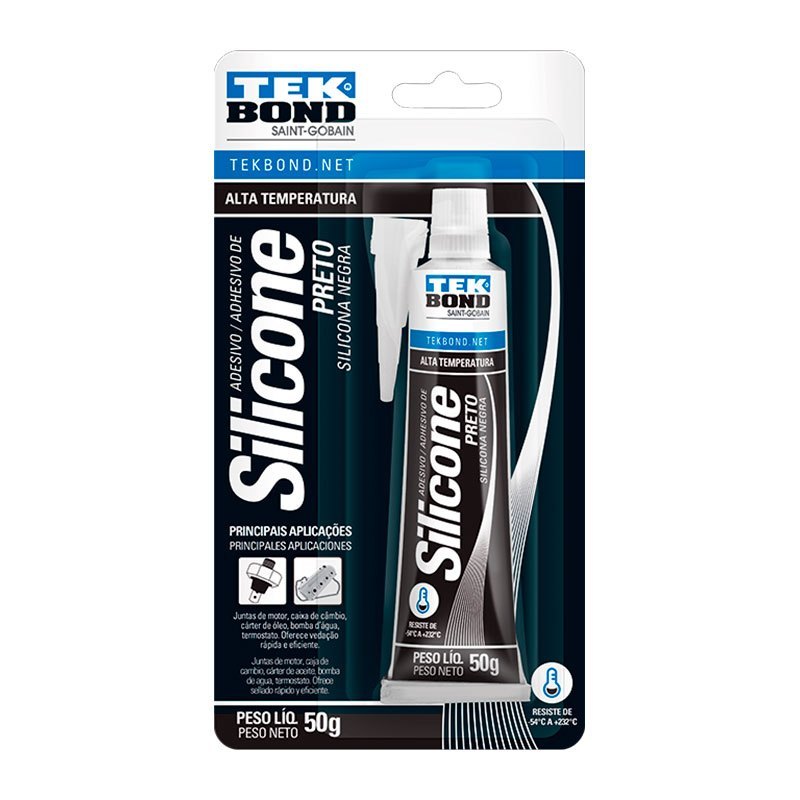 Silicone Acético para Alta Temperatura Preto Tek Bond 50gr Ótima Vedação no Calor e Frio Multiuso