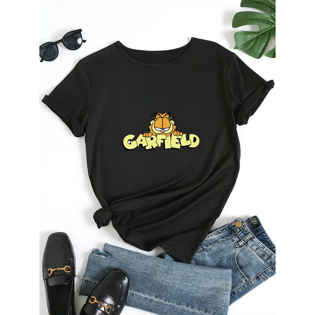 BR.Moonlight Camiseta Feminina "Garfield" Gato Laranja Divertida Larga Respiravel Versátil Confortável Casual
