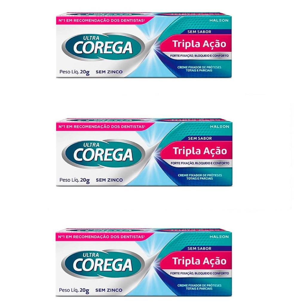 Kit Creme Fixador De Dentadura Corega Ultra Sem SaborCom 3 Caixas De 20g Cada