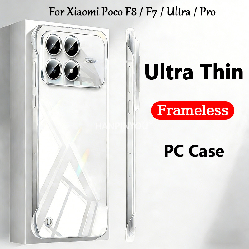 Ultra Fino Claro Caso Sem Moldura Para Xiaomi Poco F8 F7 Pro Transparente Simples Duro PC Capa Traseira Protetor Escudo
