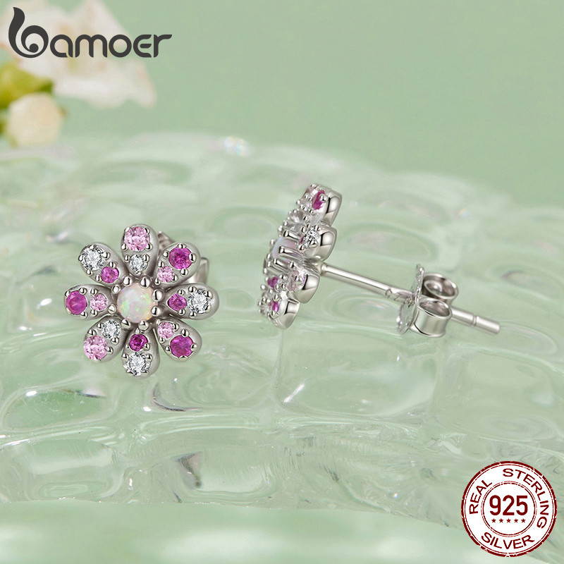Brincos De Prata Esterlina 925 Bamoer Rosa Margarida Joias Para Presente Feminino