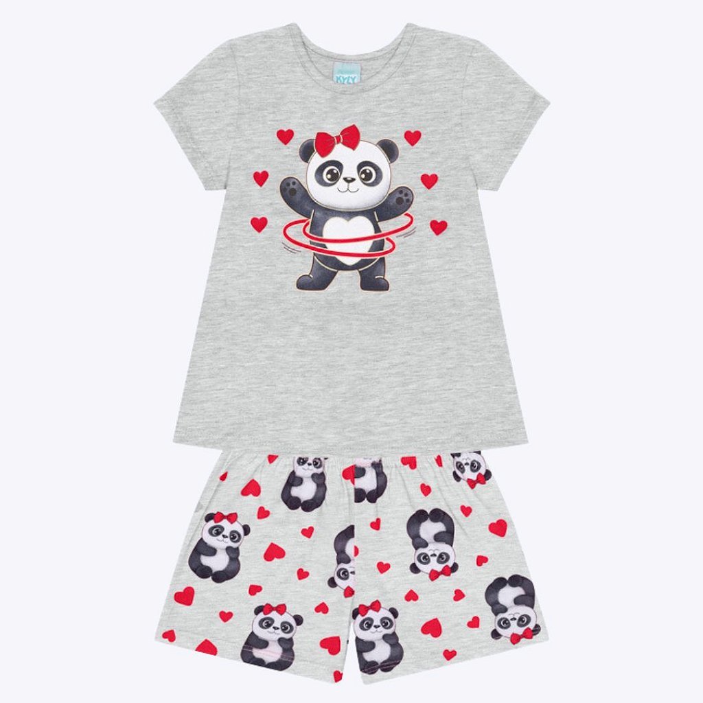 Pijama Ursinha Panda Brilha no Escuro Infantil Feminino Kyly 1000439