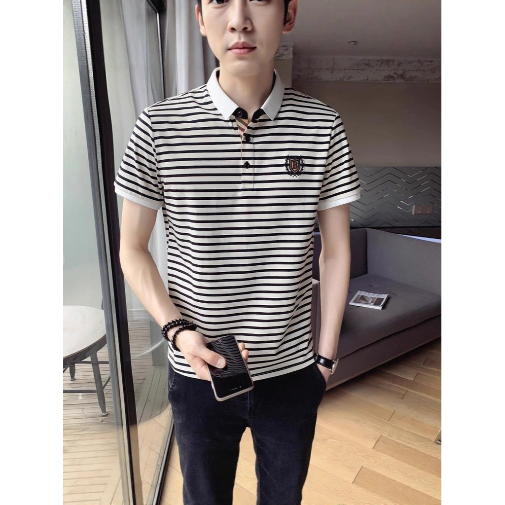 Camisa masculina de manga curta de verão em estoque pronto camisa masculina elegante camisa listrada masculina respiráve