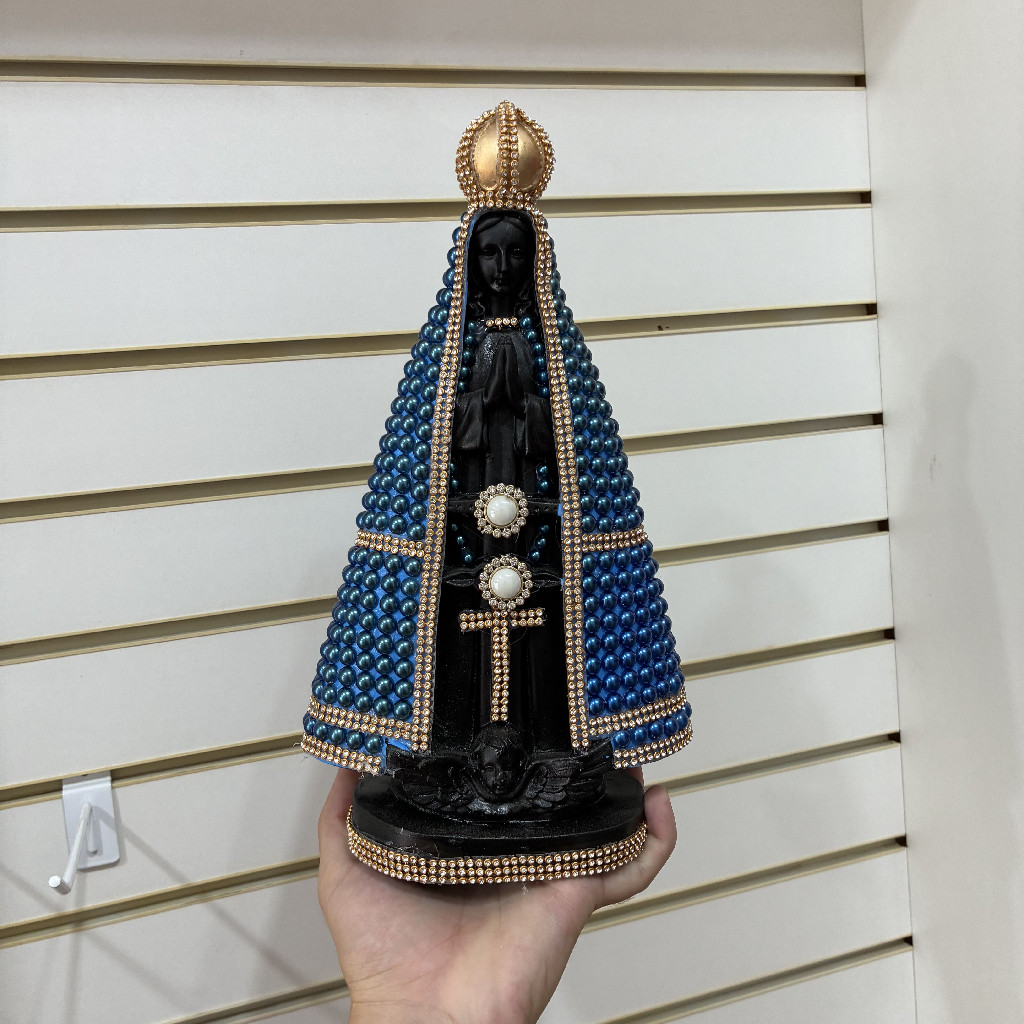 Imagem De Nossa Senhora Aparecida 30 cm Resistente Manto Tradicional Manto Pérola