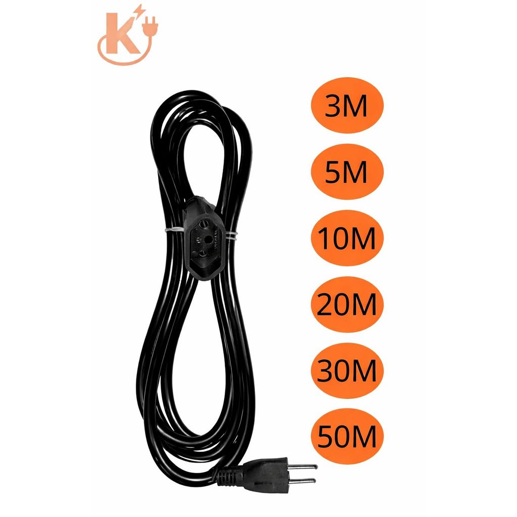Extensão Uma Tomada 3m 5m 10m 20m 30m 50m Alta Qualidade e Segurança Cabo Resistente Com Uma Tomada em Oferta na Shopee