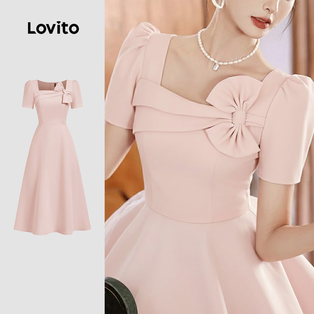 Lovito  Vestido Elegante Assimétrico com Laço Primavera/verão Rosa para Mulheres L171ED104
