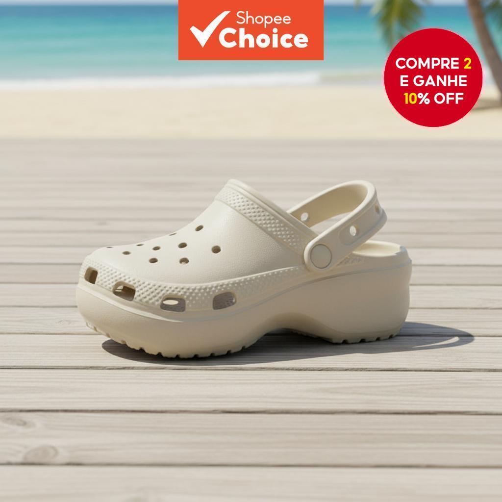 4cm Mais Alto Crocs Série Nuvem Sola Grossa EVA Resistente ao Desgaste Sandálias de Praia para Mulheres com Bico em Oferta na Shopee