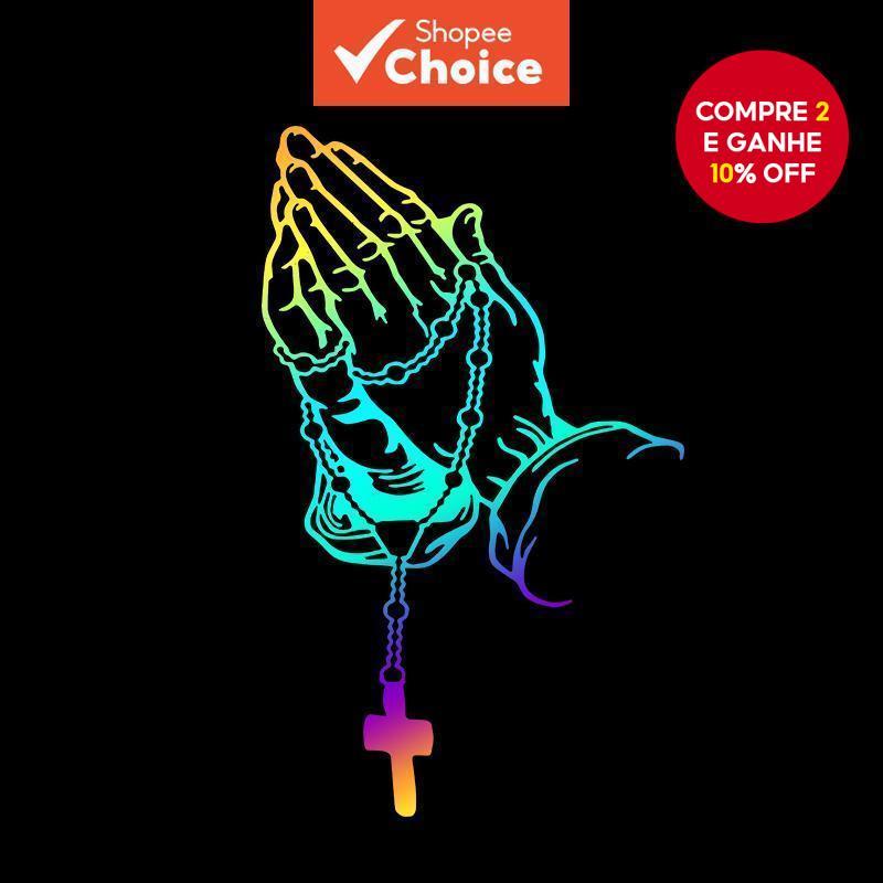 Novo adesivo de vinil para carro, mãos em oração com o rosário, 1 unidade, decalque religioso cristão.