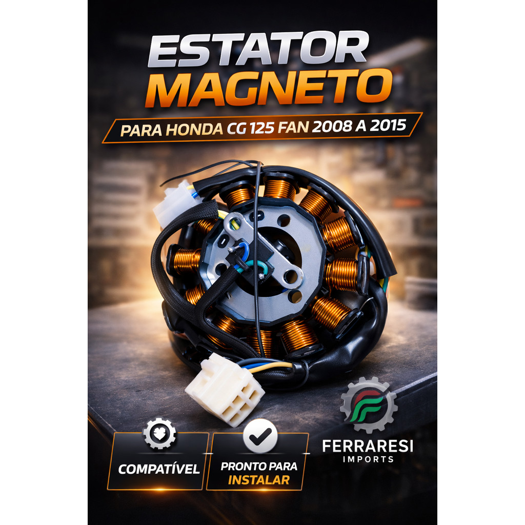 Estator CG 125 Fan 2009 a 2015  Estator Gerador Magneto  Com Bobina de Pulso